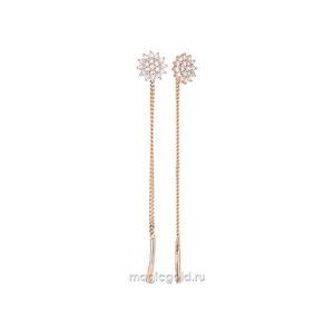 14K Solid Rose Gold CZ Threader Flower Earrings